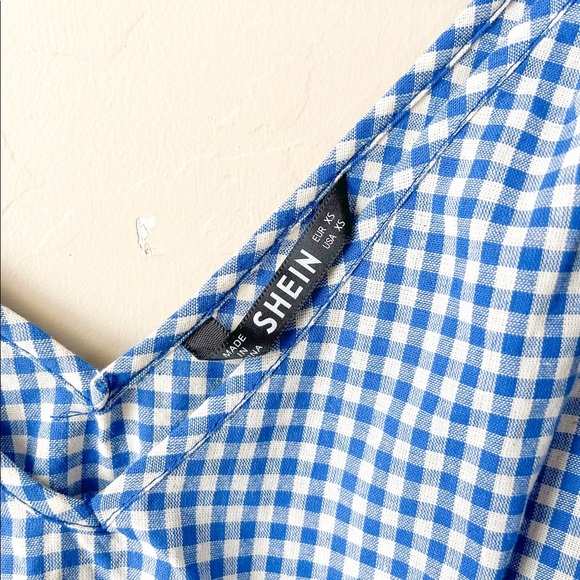 NWOT SHEIN Fringe Knotted Gingham Tank Top - Picture 3 of 6